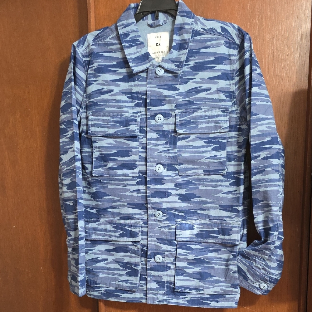 Free Assembly Men's Blue Camouflage Military Fatigue Field Jacket Sz S